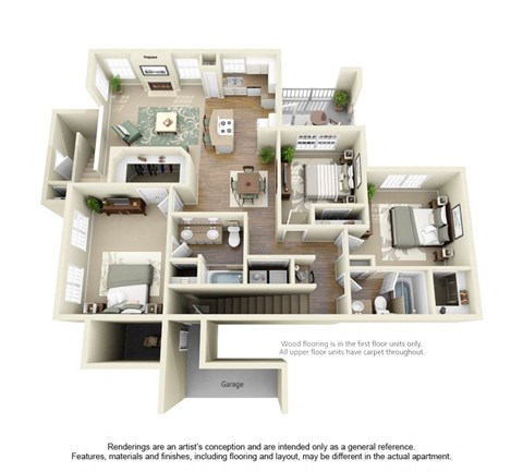 Floor plan for 3 beds, 2 baths, 1551 sqft